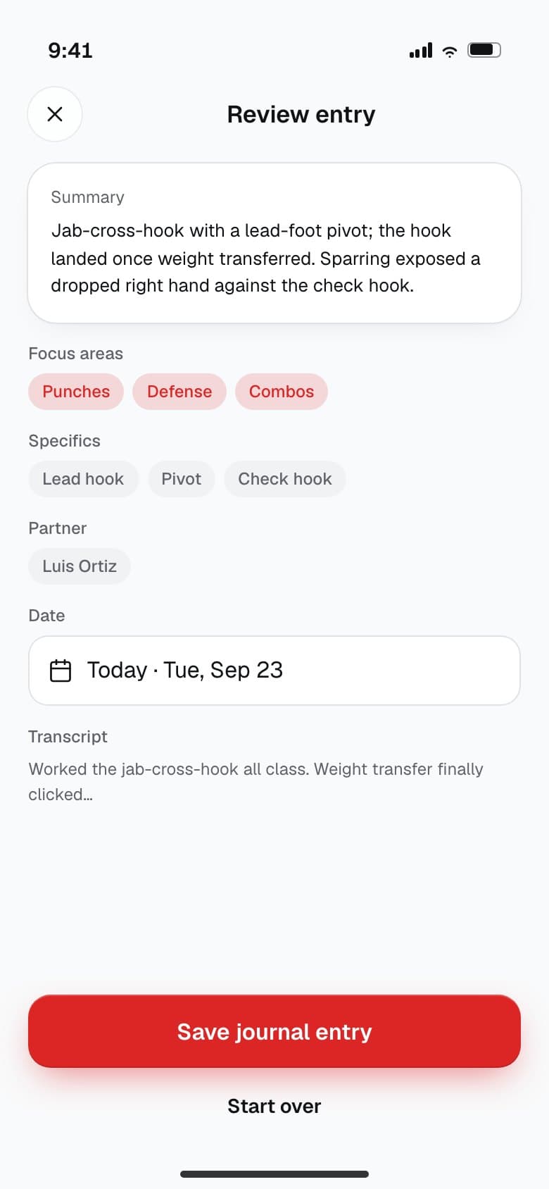 Journal review: an AI summary of the session with focus areas and techniques